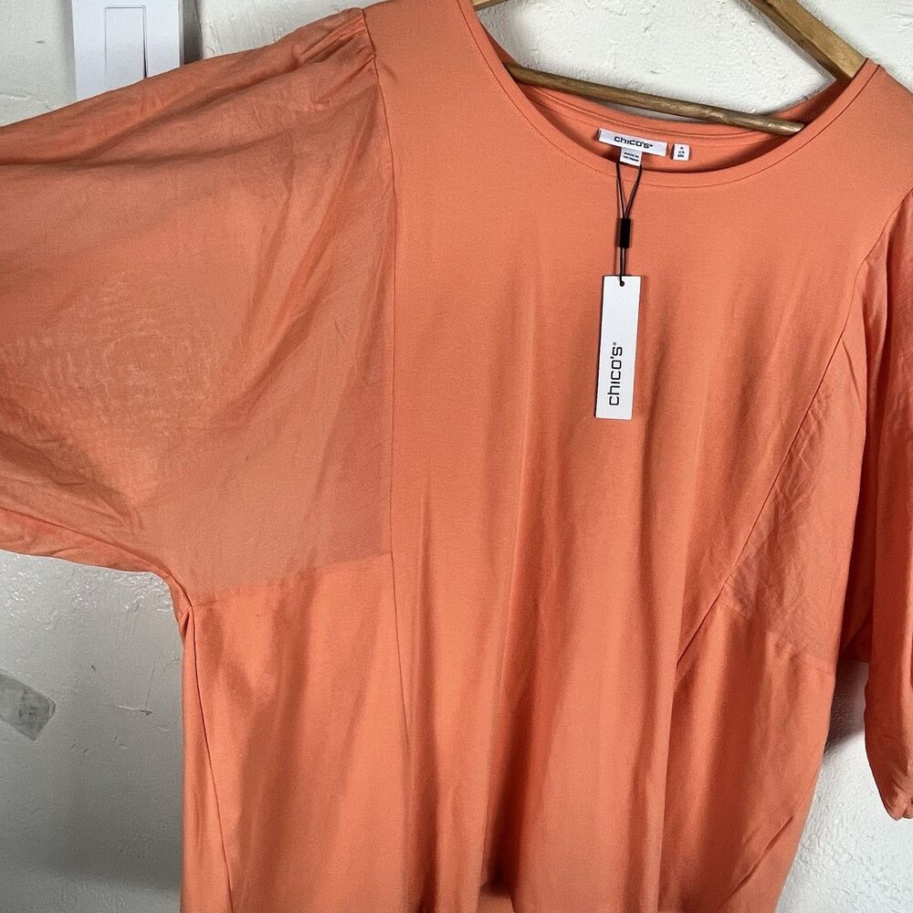 Chico’s Orange Coral Top Women’s XXL 4 Flowy Dolman Batwing Puff Sleeve New - Picture 4 of 13